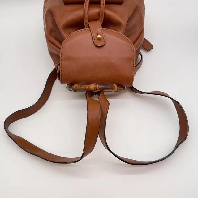 Modern 1990s Gucci Bamboo Mini Backpack Leather Brown For Sale - Image 3 of 17