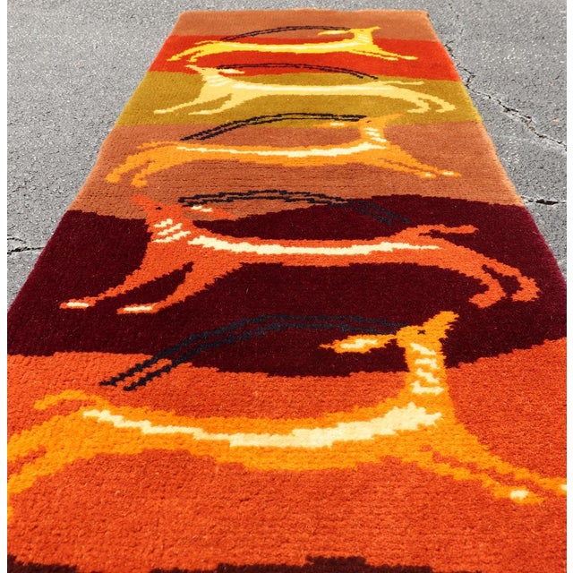 European Art Deco Runner Rug With Gazelle Motifs in Warm Earth Tones For Sale - Image 9 of 12