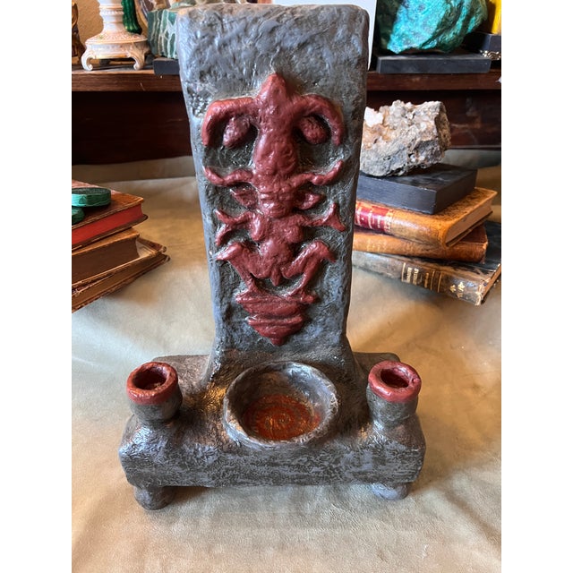 Brutalist Ritualistic Pagan Small Altar Totem Piece of Horned Deity With Candle Holders & Chalice For Sale In Palm Springs - Image 6 of 10