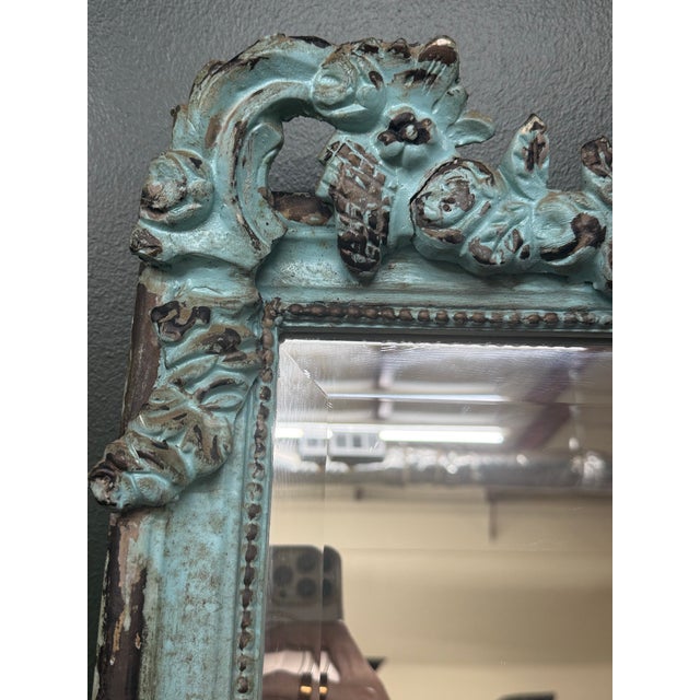Teal Late 20th Century Louis XVI Style Teal Polychromed Mirror For Sale - Image 8 of 9