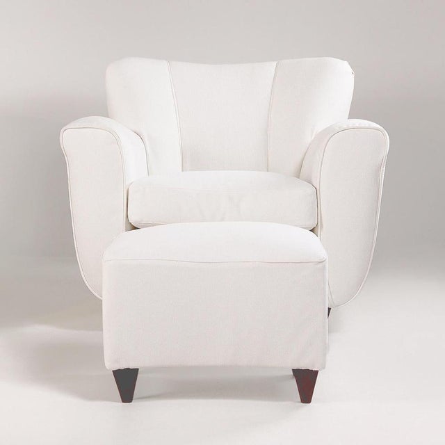 Set of Italian Armchair and Ottoman in White Fabric, Italy, 1940s For Sale - Image 9 of 17
