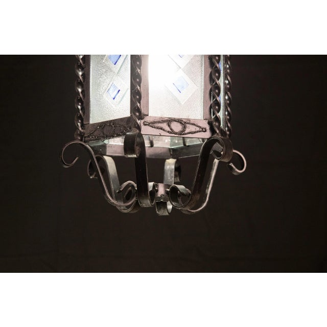 Metal Vintage Italian Iron and Glass Lantern, 1960s For Sale - Image 7 of 10