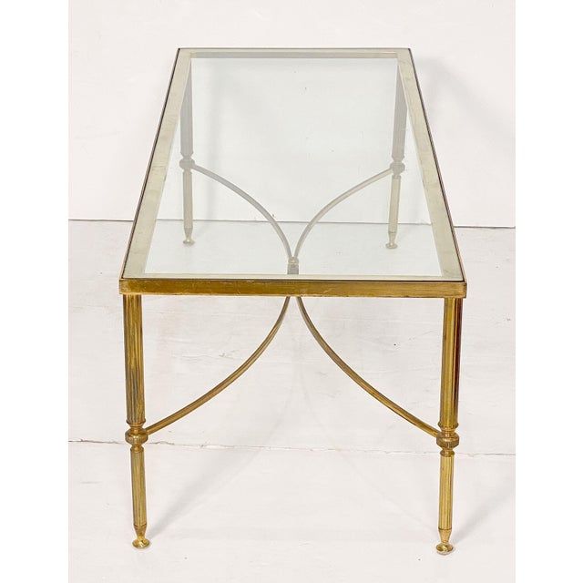 French Cocktail or Coffee Low Table of Brass and Glass in the Maison Jansen Style For Sale - Image 9 of 11