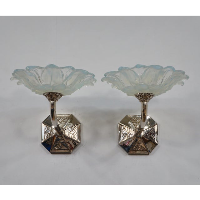 Metal 1930s Ejg & Capon Freres French Art Deco Opalescent Wall Sconces - A Pair For Sale - Image 7 of 14