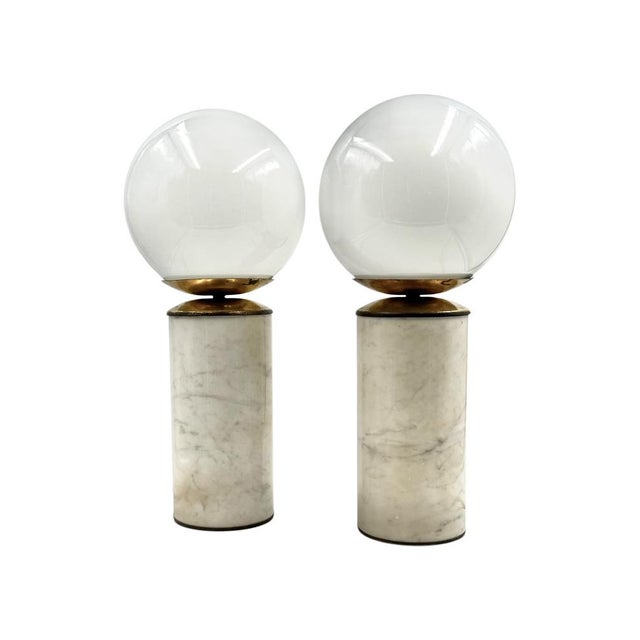 Hollywood Regency Carrara Marble & Brass Table Lamps, LuciRhytmo, Italy, 1970s, Set of 2 For Sale - Image 9 of 13