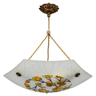 Art Deco Enameled and Frosted Glass Pendant Light from Loys Lucha, 1930s For Sale