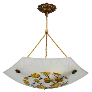 Art Deco Enameled and Frosted Glass Pendant Light from Loys Lucha, 1930s