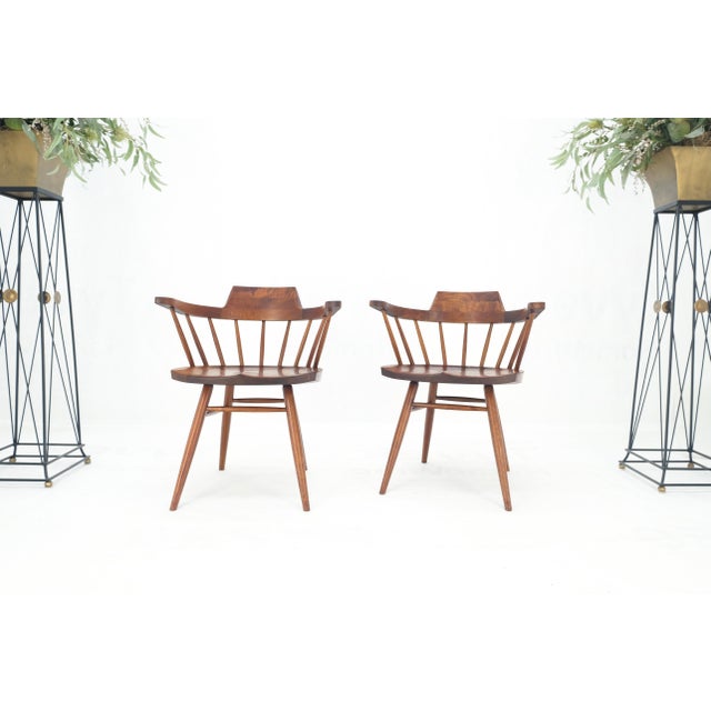 Pair of George Nakashima Captain's Dining Chairs in Walnut For Sale - Image 13 of 16