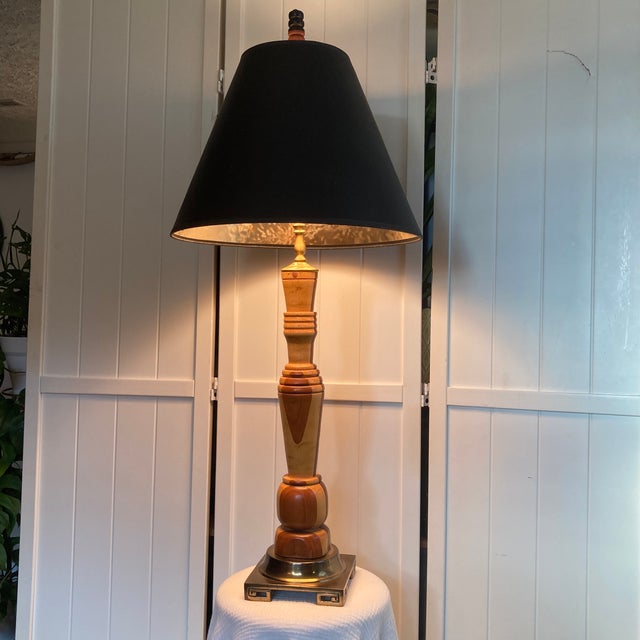 1970s Artist Signed Mid-Century Modern Hand-Turned Marquetry Wood Lamp For Sale - Image 9 of 12