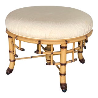 Hollywood Regency Bamboo Fretwork Ottoman For Sale