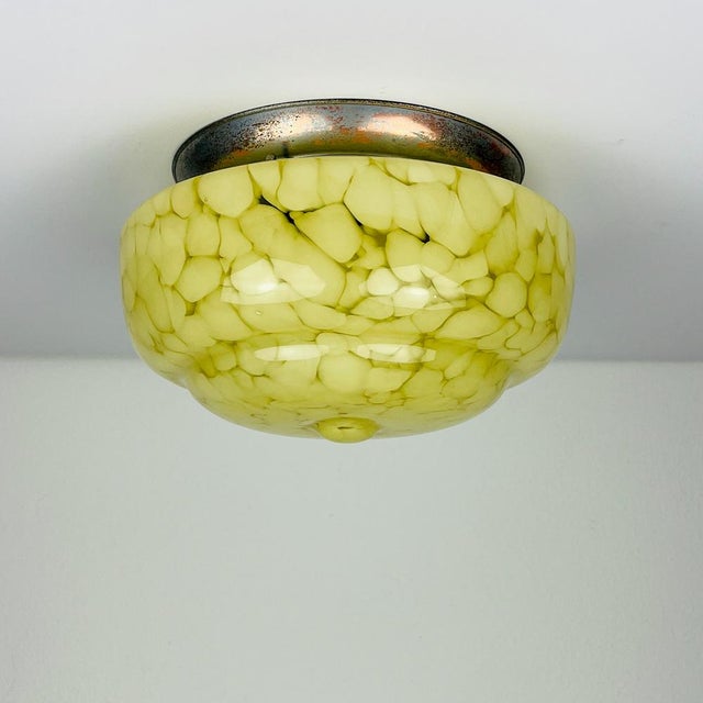 Art Deco Yellow Glass Ceiling Lamp, 1950s For Sale - Image 4 of 13