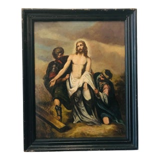 On Hold -Antique Religious Painting Jesus Station 19 Th C For Sale