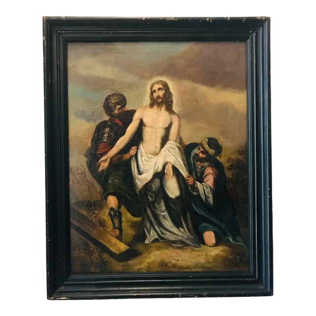 On Hold -Antique Religious Painting Jesus Station 19 Th C For Sale