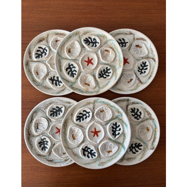 Beige Vintage Ceramic Oyster Plates from Mbfa Pornic, France, 1980s, Set of 6 For Sale - Image 8 of 8