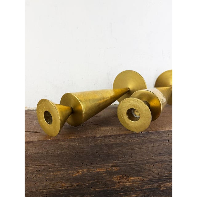 Mid-Century Modern Italian Brass Candlesticks, 1950s, Set of 2 For Sale - Image 13 of 16
