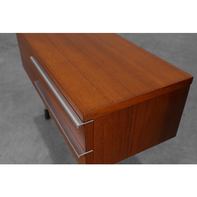 Brown Mid-Century Modern French Nightstands in Teal Veneer and Chrome, 1960s, Set of 2 For Sale - Image 8 of 13