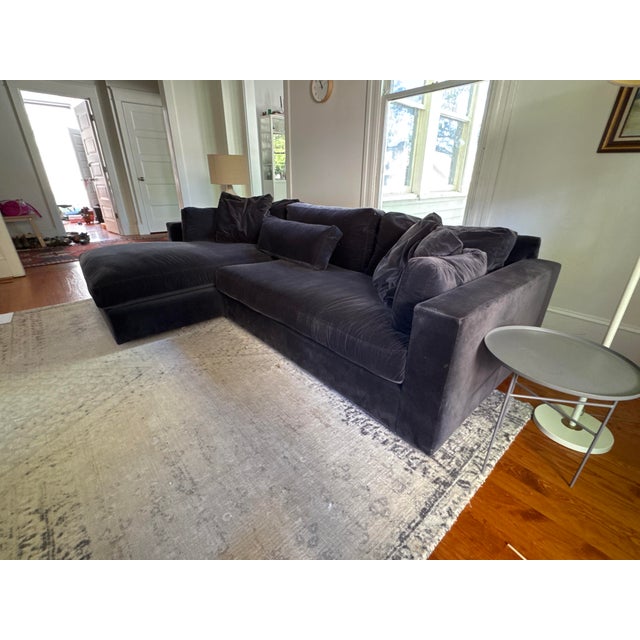 Up for sale is a Verellen "Gregoire" Chaise Sectional upholstered in a rich, dark velvet that reads as a deep midnight...