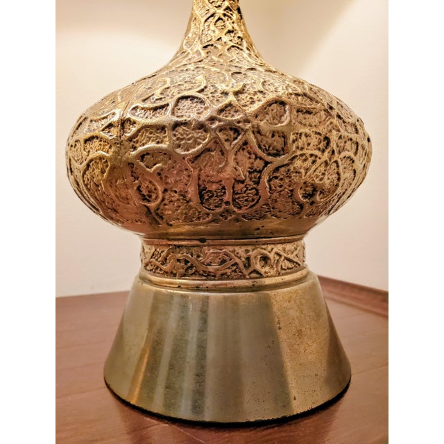1960s Vintage Mid-Century Modern Brass Filigree Scroll Lamps Moroccan Boho Souk Style - a Pair For Sale - Image 5 of 9