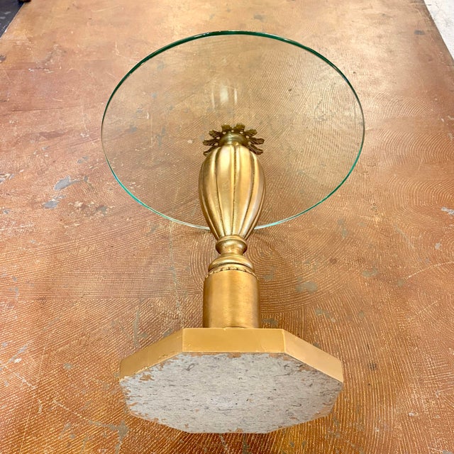 Vintage Hollywood Regency Gilt Pedestal Accent Table With Glass Top For Sale In Los Angeles - Image 6 of 10