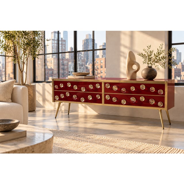 Italian Red Murano Glass Sideboard with 28 Jewels and Brass from Justfurnituress SRL For Sale - Image 6 of 9