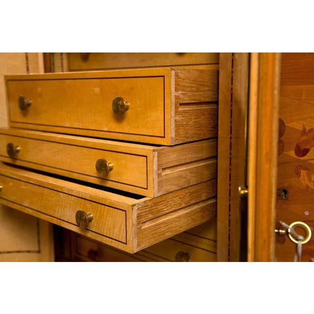 Jules Leleu Vintage Mid Century Leleu Style French Bronze-Mounted Satinwood Marquetry Buffet For Sale - Image 4 of 11