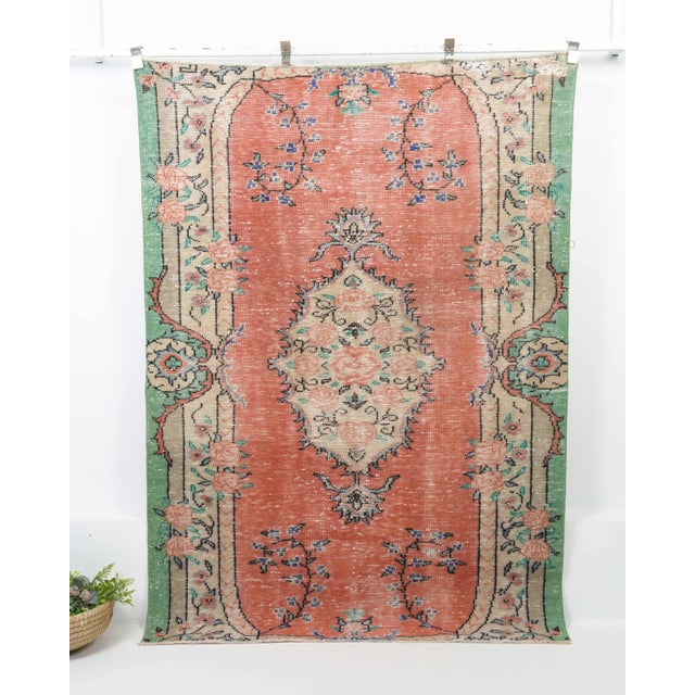 Vintage Turkish Hand-Knotted vintage rug is a semi-antique vintage Area rug.'70s Eastern region of Turkey's unique rug is...