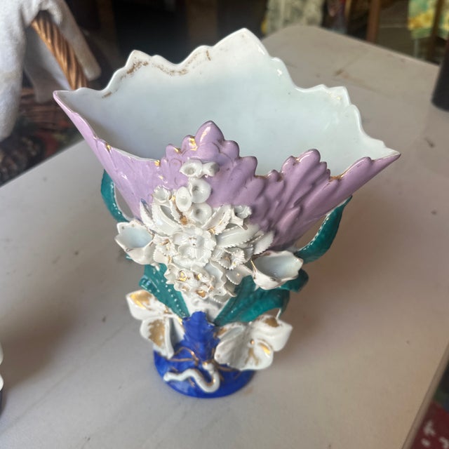 Ceramic Pair of Large Vintage Italian Floral Vases For Sale - Image 7 of 8