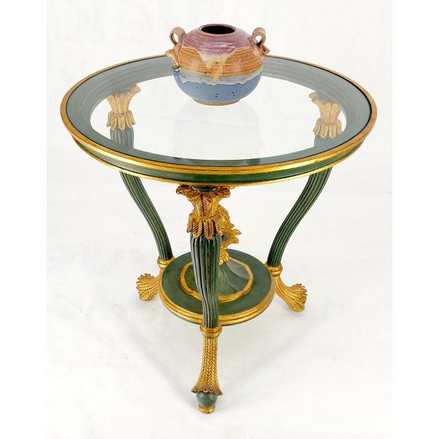 Italy Decorative Carved Painted 28" Round Glass Top Gueridon Lamp Center Table For Sale - Image 15 of 16