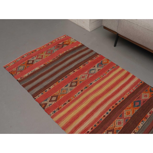 1970s Vintage Handmade Wool Cotton Red Runner Rug For Sale - Image 9 of 11