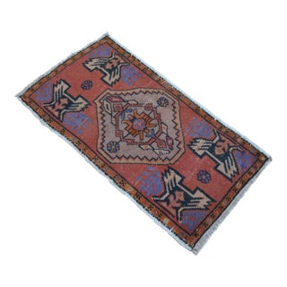 Hand Knotted Small Rug Faded Colors Mat Entry Decor Turkish Rug - 1'7'' X 3' For Sale