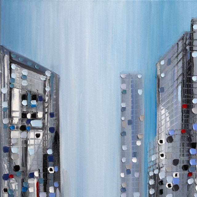 Textile City Pulse - Original Textured Abstract Cityscape Oil Painting Triptych For Sale - Image 7 of 9
