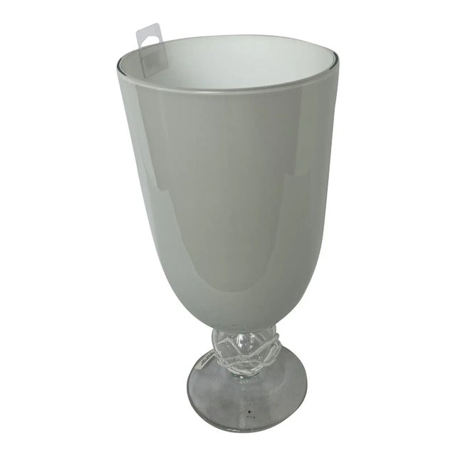 White Glass Vase: Silicon Design on Pedestal | Elegant Home Décor Created in Italy.