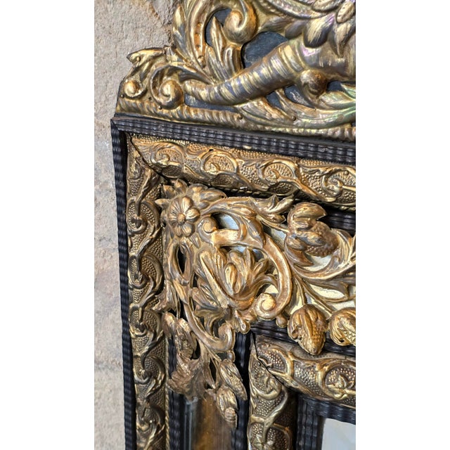 Louis XIV Style Mirror with Blackened Wood and Repoussé Gilt Metal Panels, 1870s For Sale - Image 6 of 12