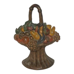 19th Century Original Painted Basket Iron Door Stop