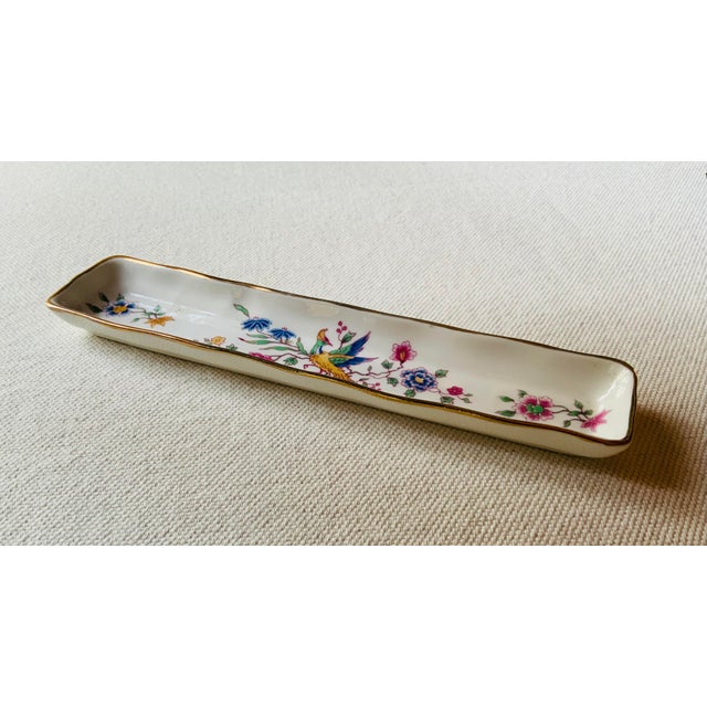 Antique Hammersley Fine Bone China Pen Tray, Bird of Paradise Chinoiserie, Gold Rim, Made in England, Circa 1900–1920 For Sale - Image 12 of 18