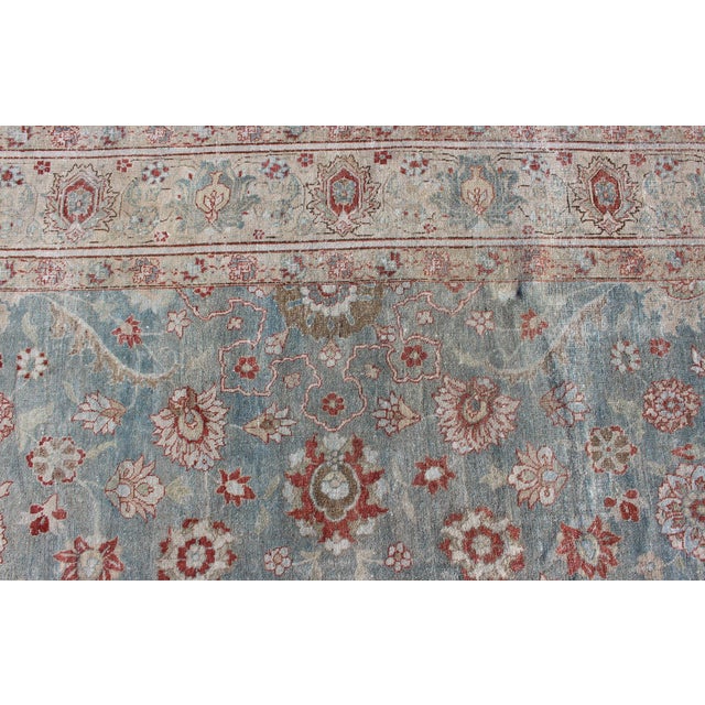 Antique Persian Tabriz Rug With Allover Floral Pattern in Soft Blue, Cream & Red 9' X 12'5. For Sale In Atlanta - Image 6 of 14