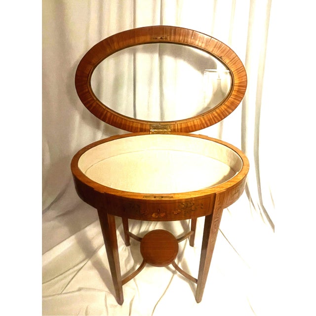 Early 20th Century Early 20th Century Edwardian Hand Painted Adams Style Satinwood Oval Vitrine or Bijouterie Table For Sale - Image 5 of 16