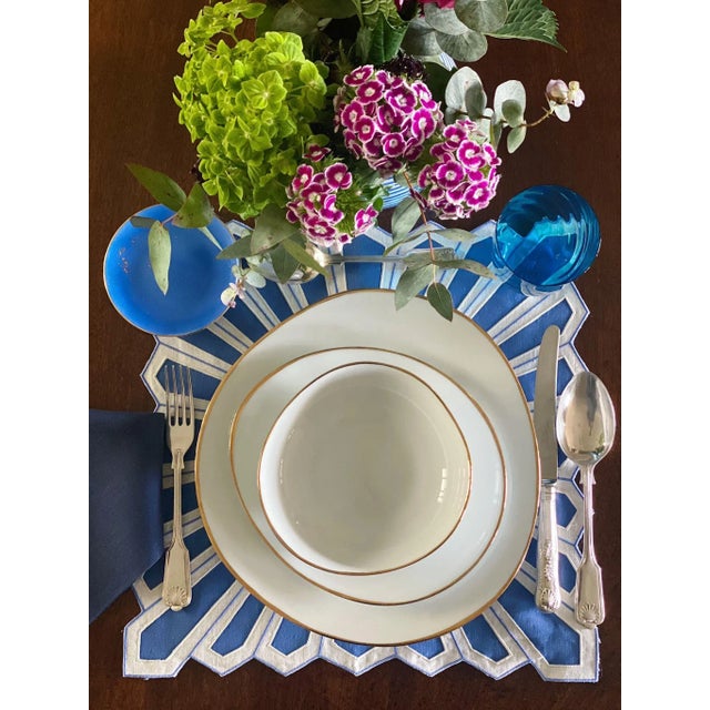Contemporary GERNIKA Palace Blue Linen Placemat from Los Encajeros For Sale - Image 3 of 4