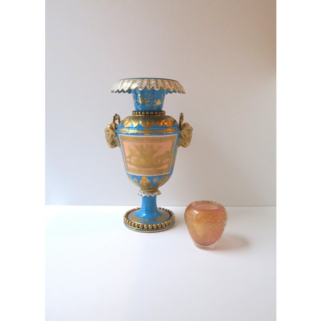 French Sèvres Style, German Porcelain Urn, Neoclassical, Blue & Gold, Circa 19th Century For Sale - Image 10 of 18