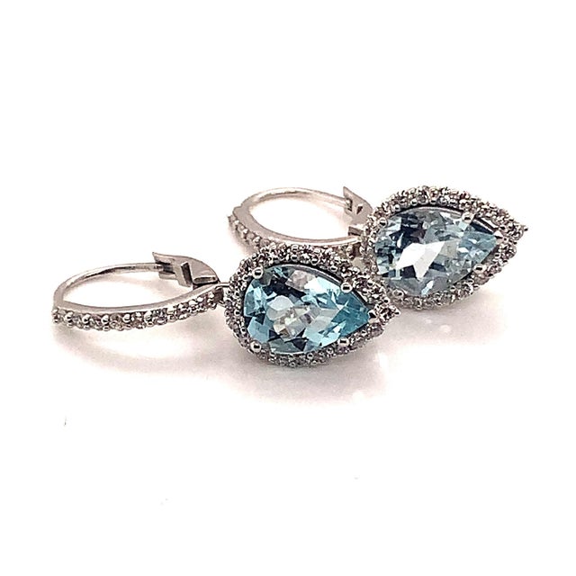 Blue Natural Aquamarine Diamond Earrings 14k Gold 3.61 Tcw Certified For Sale - Image 8 of 12