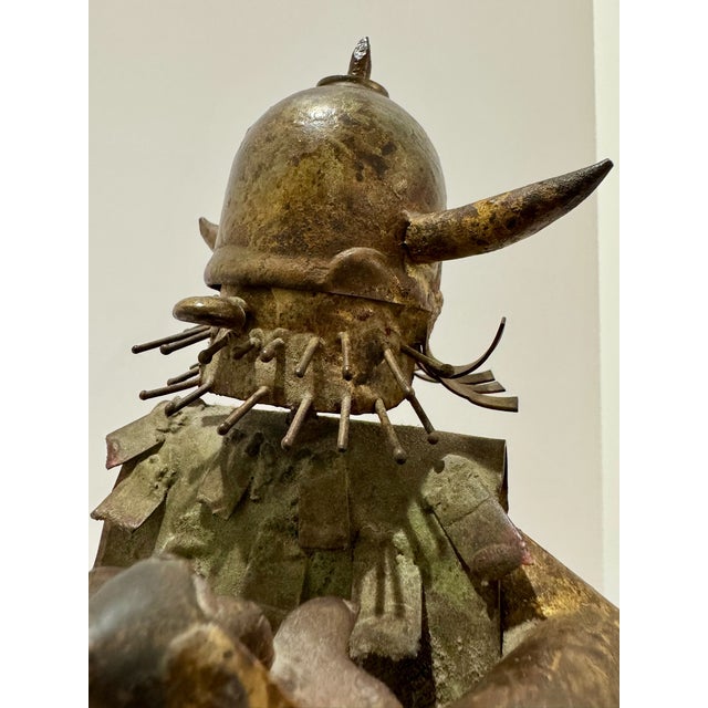 Metal Vintage 1970s Brutalist Viking Warrior Metal Sculpture by Ryan, Shield & Mace For Sale - Image 7 of 9