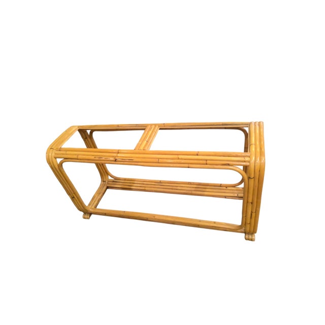 Mid Century Modern tubular rattan console table with two glass inserts. Glass not shown in pictures but is included. Glass...