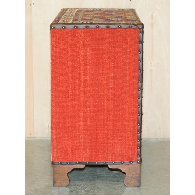 Vintage Kilim & Brown Leather Chest of Drawers For Sale - Image 15 of 18