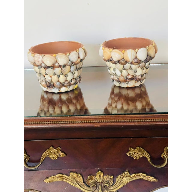 1970s 1970s Cute Coastal Pair of Small Sea Shell Encrusted Pots /Planters For Sale - Image 5 of 5