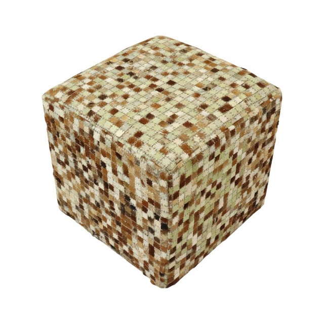 Vintage Square Goat Leather Patchwork Ottoman, 1970s For Sale - Image 13 of 13