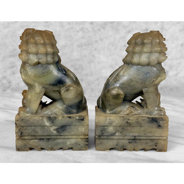 Antique Traditional Chinese Soapstone Foo Dog Bookend Sculptures - A Pair For Sale - Image 6 of 10