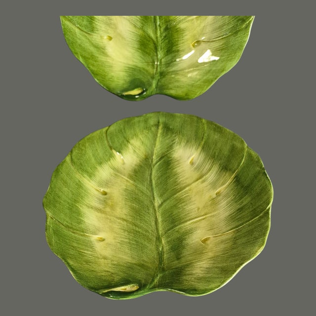 Mid-Century Modern Vintage San Marco Italy Set of Four Cabbage Leaf Majolica Plates For Sale - Image 3 of 9