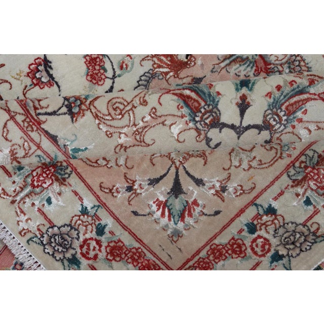 Wool & Silk Vintage Fine Tabriz Design Medallion Rug With Intricate Florals For Sale - Image 11 of 12