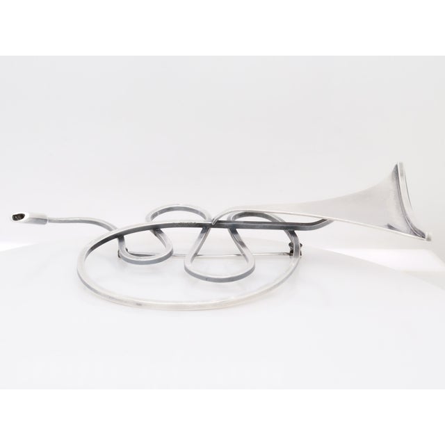 Vintage Mid-Century Modernist Paul Lobel Sterling Silver Abstract Trumpet Brooch For Sale - Image 12 of 14
