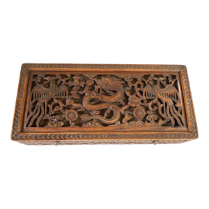 Vintage Chinoiserie Large Wedding Wood Box With Phoenix /Dragon 23.5"w